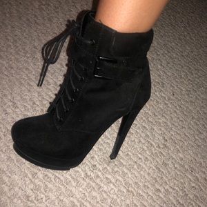 Black suede heeled booties
